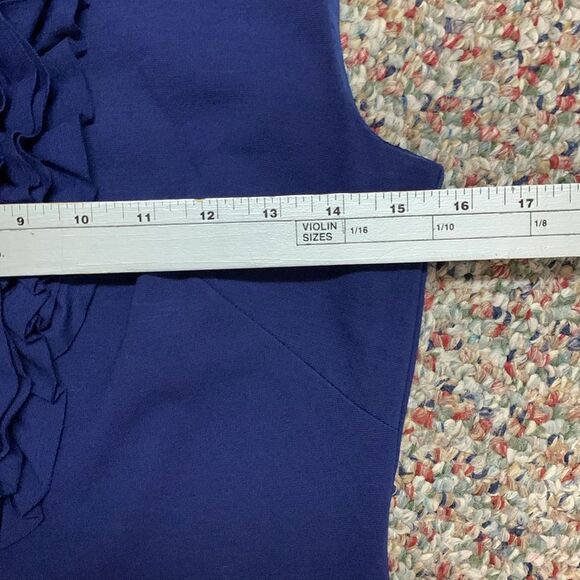 Trina Turk Cobalt Blue Ruffle Front Sleeveless Knee Length Sheath Dress Size 0 - Picture 11 of 13